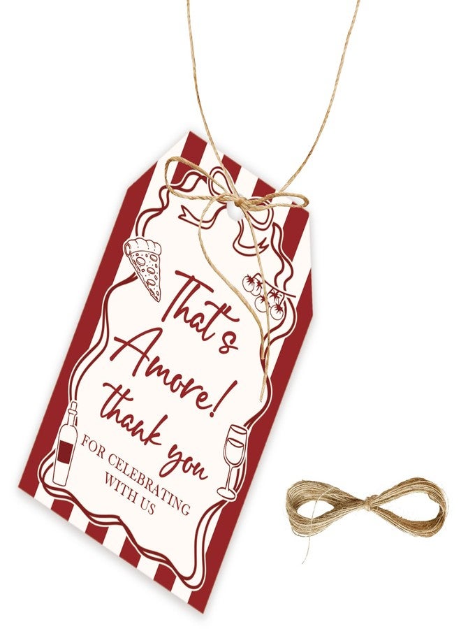 FORSHEEP 50pcs That's Amore Thank You Tags, Italian Bridal Shower Gift Tag with String for Girl, That's Amore Pizza Thank You Paper Tags for Bachelorette Party Favors - Image 1